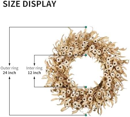 24 Inch White Floral Wreath for Front Door