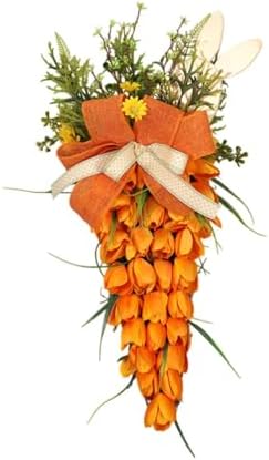 Tulip Carrot Easter Wreath Hanging Ornament with Bunny