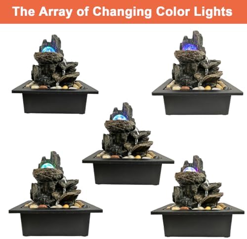 Indoor Rotating Water Fountain with LED Lights and River Rocks
