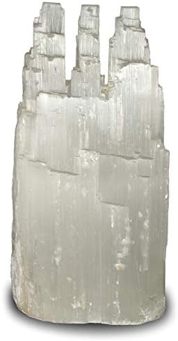Natural White Selenite Triple Skyscraper Lamp with Dimmer Switch and 15 Watt Bulb