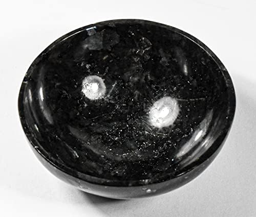 3 Inch Black Larvikite Gemstone Bowl with Moonstone Mix