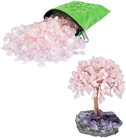Rose Quartz Tumbled Stones with Chakra Bag and Crystal Tree Set