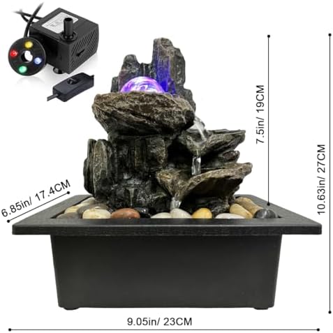 Indoor Rotating Water Fountain with LED Lights and River Rocks