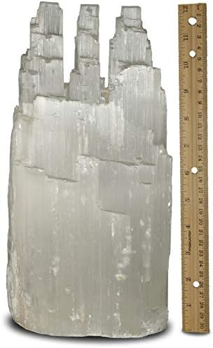 Natural White Selenite Triple Skyscraper Lamp with Dimmer Switch and 15 Watt Bulb