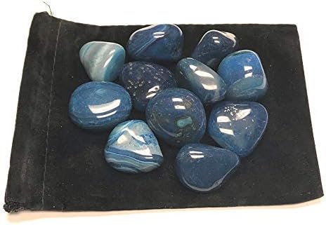 Tumbled Dyed Agate Stones with Velvet Bag - 1 Inch Blue