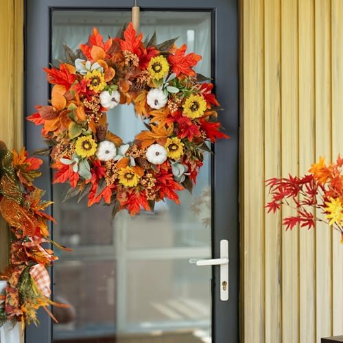 Pinkpuii 24 Inch Fall Wreath for Front Door