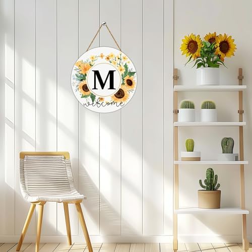 Sunflower Monogram Letter M Wreath for Front Door