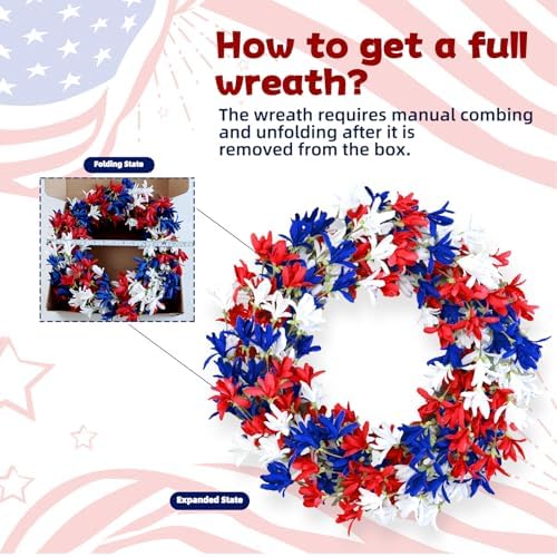 4th of July Wreath with Red White Blue Flowers