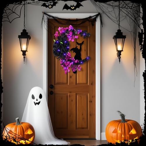 Black Cat Halloween Wreath Front Door Decor