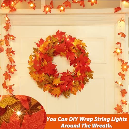 26 Inch Foldable Fall Wreath with Lights and Timer
