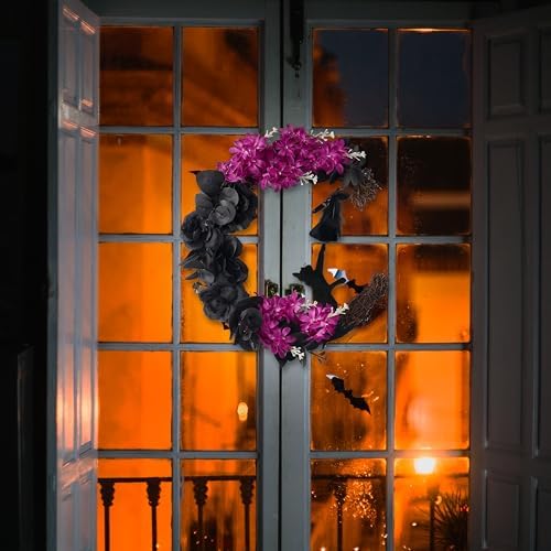 JOYIN Halloween Wreath Black Cat Moon Grapevine Decor