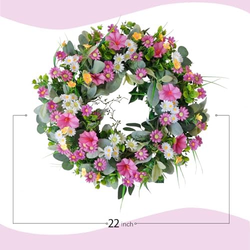22 Inch Artificial Flower Wreath Spring Summer Decor