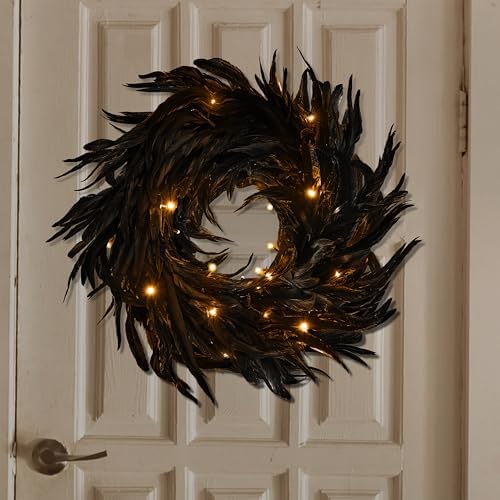 JOYIN 135 Inch Black Feather Halloween Wreath