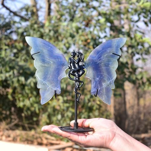JIC Gem Blue Fluorite Crystal Butterfly Wings Decor