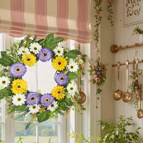 Cityes Artificial Chrysanthemum Wreath 22 Inch Spring Door Decor