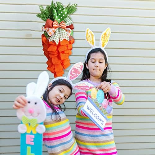 Easter Carrot Wreath with Striped Bow Front Door Decor