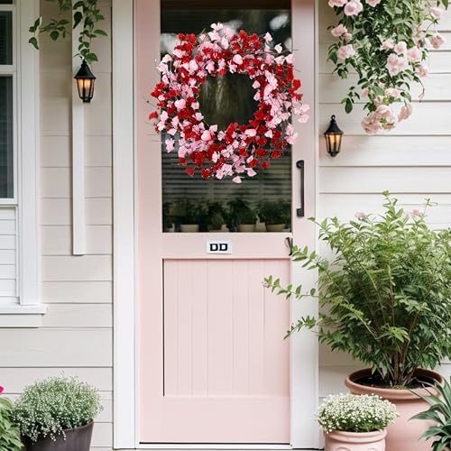 20 Inch Valentine Wreath with Red Berries and Pink Heart Flowers