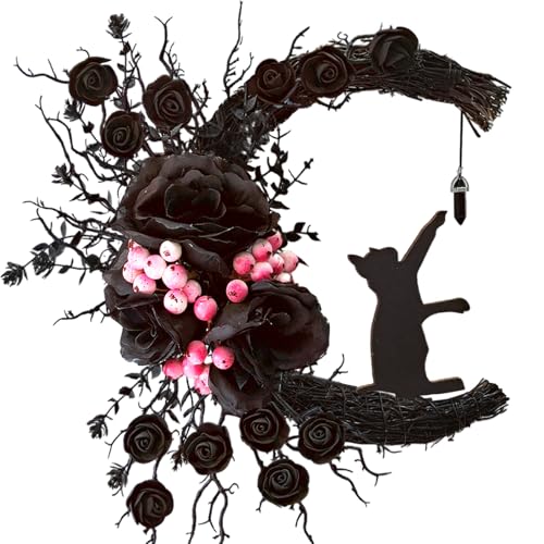 Spooky Halloween Wreath with Black Cat and Lights