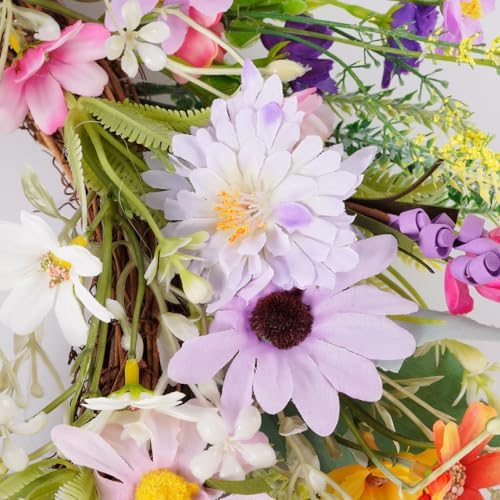20 Inch Purple Wildflower Summer Wreath Front Door Decor