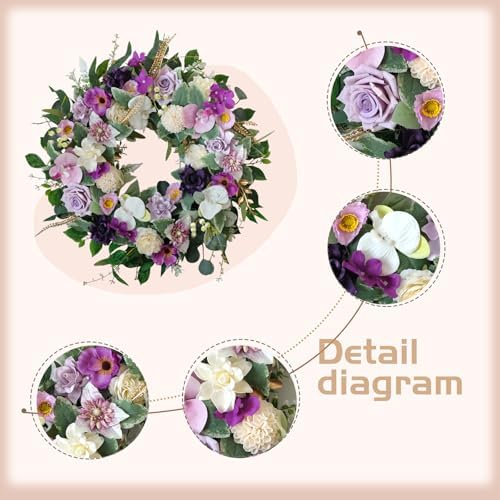 22 Inch Artificial Flower Wreath with Roses Orchid Gardenia Dahlia