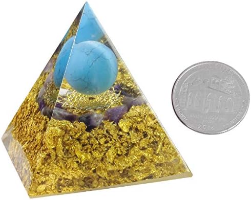 Blue Howlite Turquoise Orgone Pyramid with Amethyst Stones and Crown Chakra Symbol
