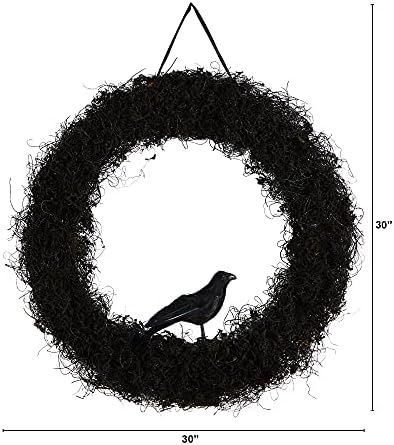 Nearly Natural 30in Halloween Black Raven Wreath