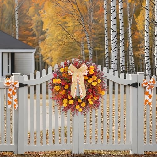 CYANBLOOM 24 Inch Fall Wreath with Maple Bow
