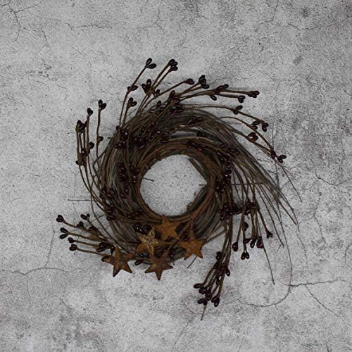 Rustic Pip Berries and Twig Wreath with Barn Stars 7 Inch Burgundy