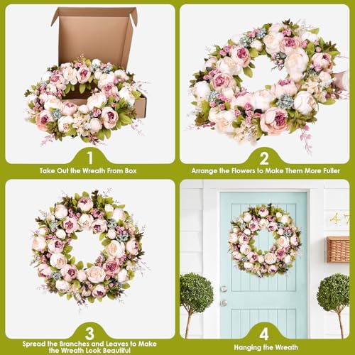 22 Inch Handmade Peony Wreath for Front Door