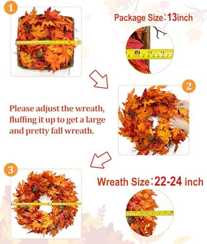 24 Inch Lighted Fall Wreath for Front Door
