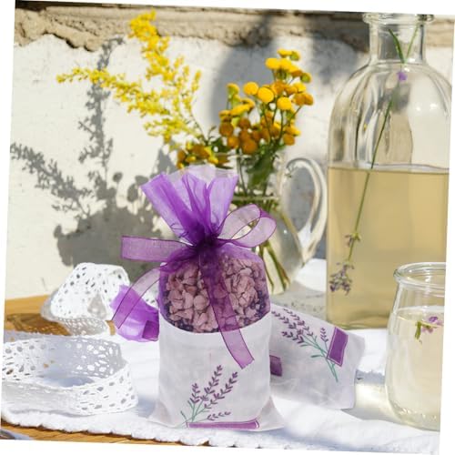 25 Pack Lavender Sachet Bags with Ribbons - Dark Purple Organza