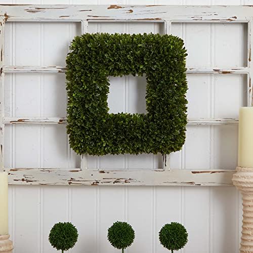 Nearly Natural 17 Inch Tea Leaf Square Wreath Artificial Plant Green