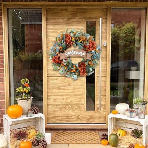 Fall Peony Eucalyptus Wreath for Front Door Decor