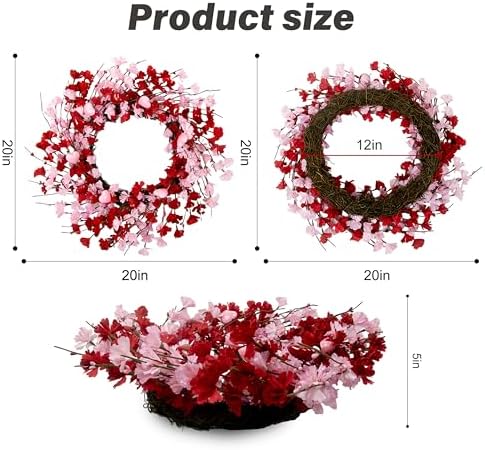 20 Inch Valentine Wreath with Red Berries and Pink Heart Flowers