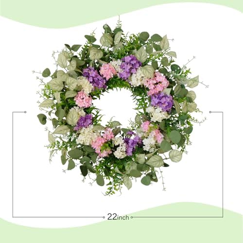 CIR OASES 22 Inch Artificial Hydrangea Wreath with Eucalyptus Leaves