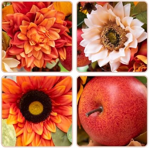 24 Inch Fall Wreath with Artificial Apples Dahlias and Sunflowers
