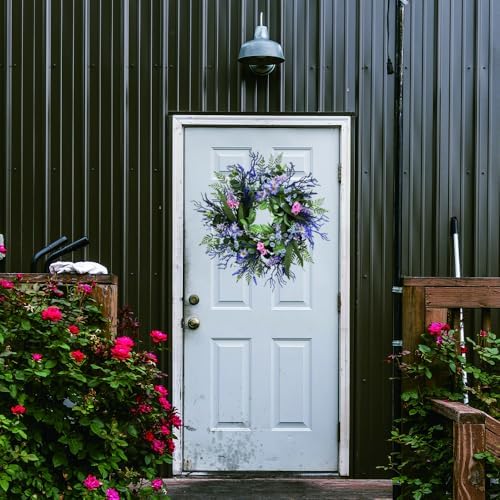 24 Inch Purple Front Door Wreath with Eucalyptus and Lavender