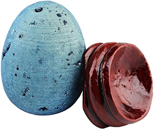 TUMBEELLUWA Druzy Agate Gemstone Titanium Coated Healing Crystal Egg Shape Light Blue