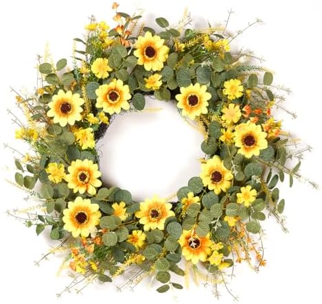 24 Inch Sunflower Wreath with Headband and DIY Accessories - Yellow
