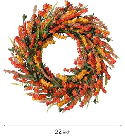 22 Inch Fall Wreath with Forsythia Flowers and Berries