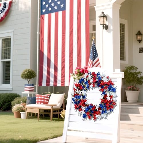 4th of July Wreath with Red White Blue Flowers