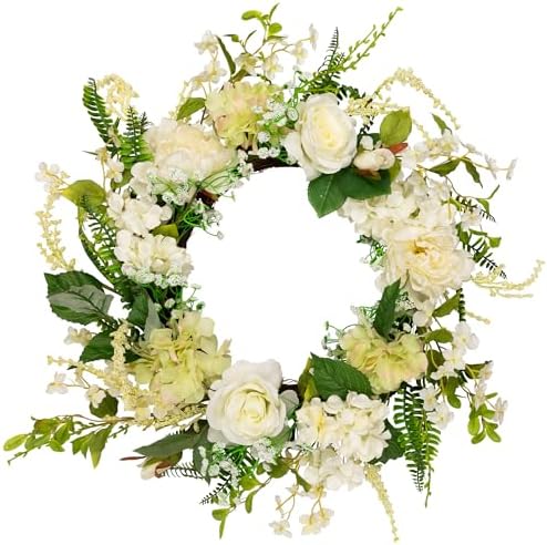 Northlight Peony and Rose Artificial Spring Wreath 24 White Green