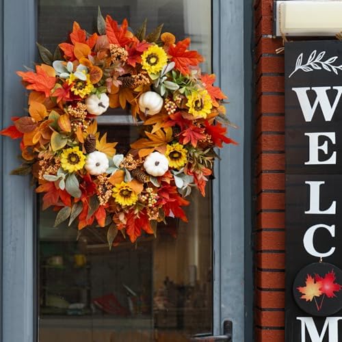 Pinkpuii 24 Inch Fall Wreath for Front Door
