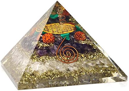 OrgoniteShop Geometric Pyramid with Amethyst and Quartz Stones