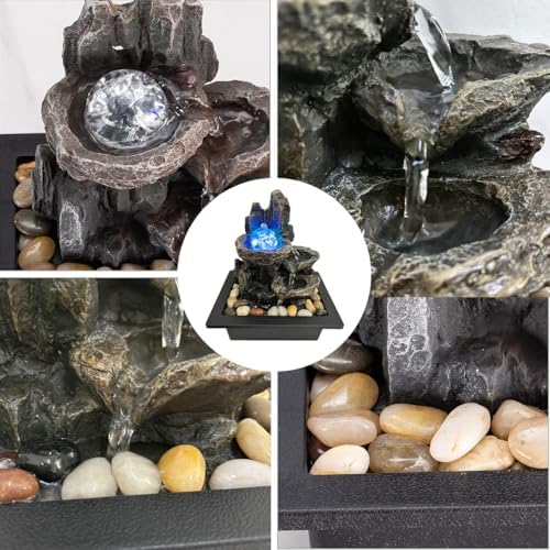 Indoor Rotating Water Fountain with LED Lights and River Rocks