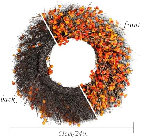 24 Inch Fall Wreath with Berry Accents for Front Door