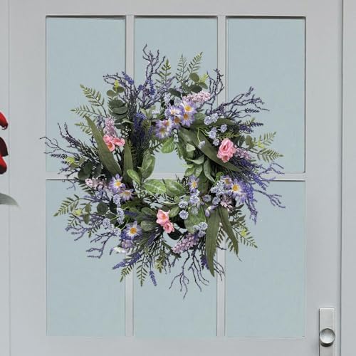 24 Inch Purple Front Door Wreath with Eucalyptus and Lavender
