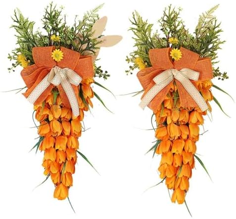 Tulip Carrot Easter Wreath Hanging Ornament with Bunny