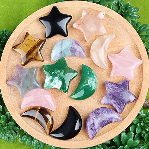 SMQ Moon Star Moss Agate Worry Stone Healing Crystal Set