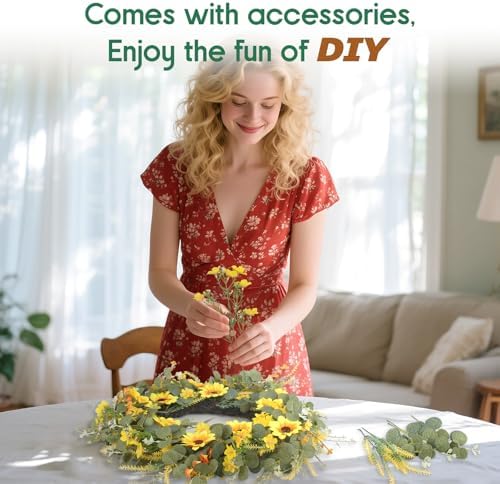 24 Inch Sunflower Wreath with Headband and DIY Accessories - Yellow